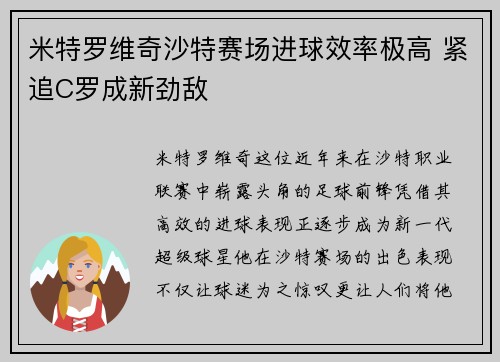米特罗维奇沙特赛场进球效率极高 紧追C罗成新劲敌
